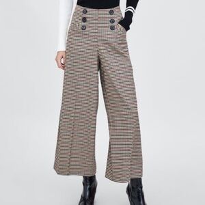 Zara Checkered Wide Leg Culottes - Black and Tan
